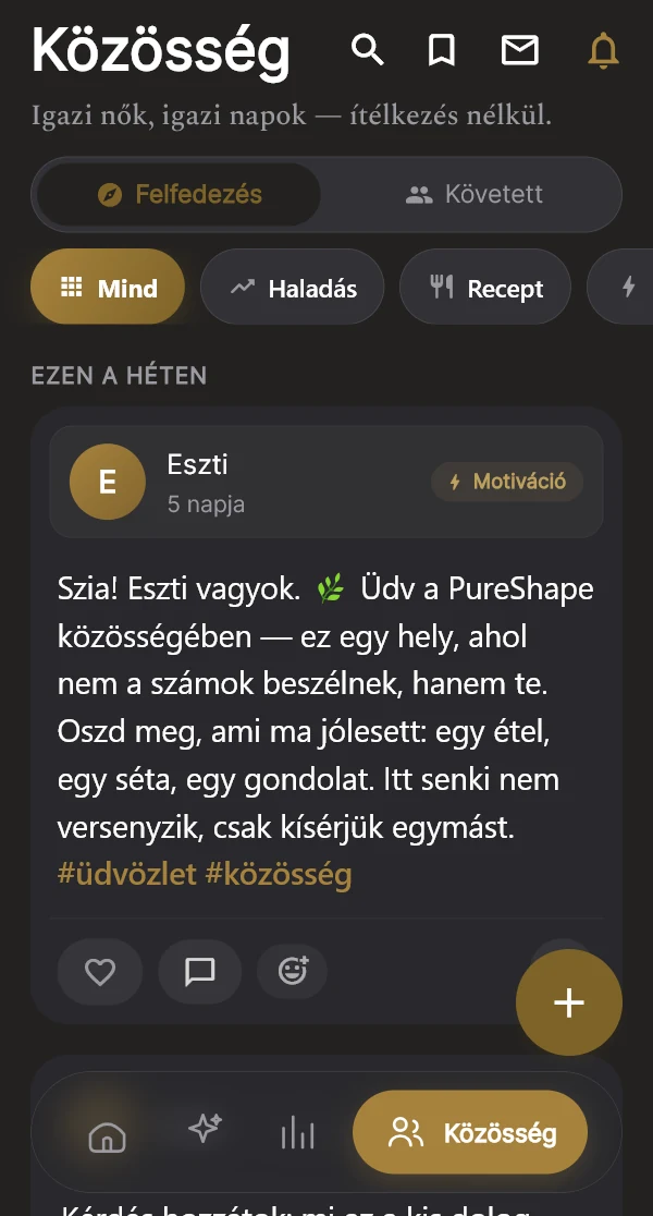 A PureShape zárt, magyar közösségi feedje, előtte-utána fotók és versengés nélkül